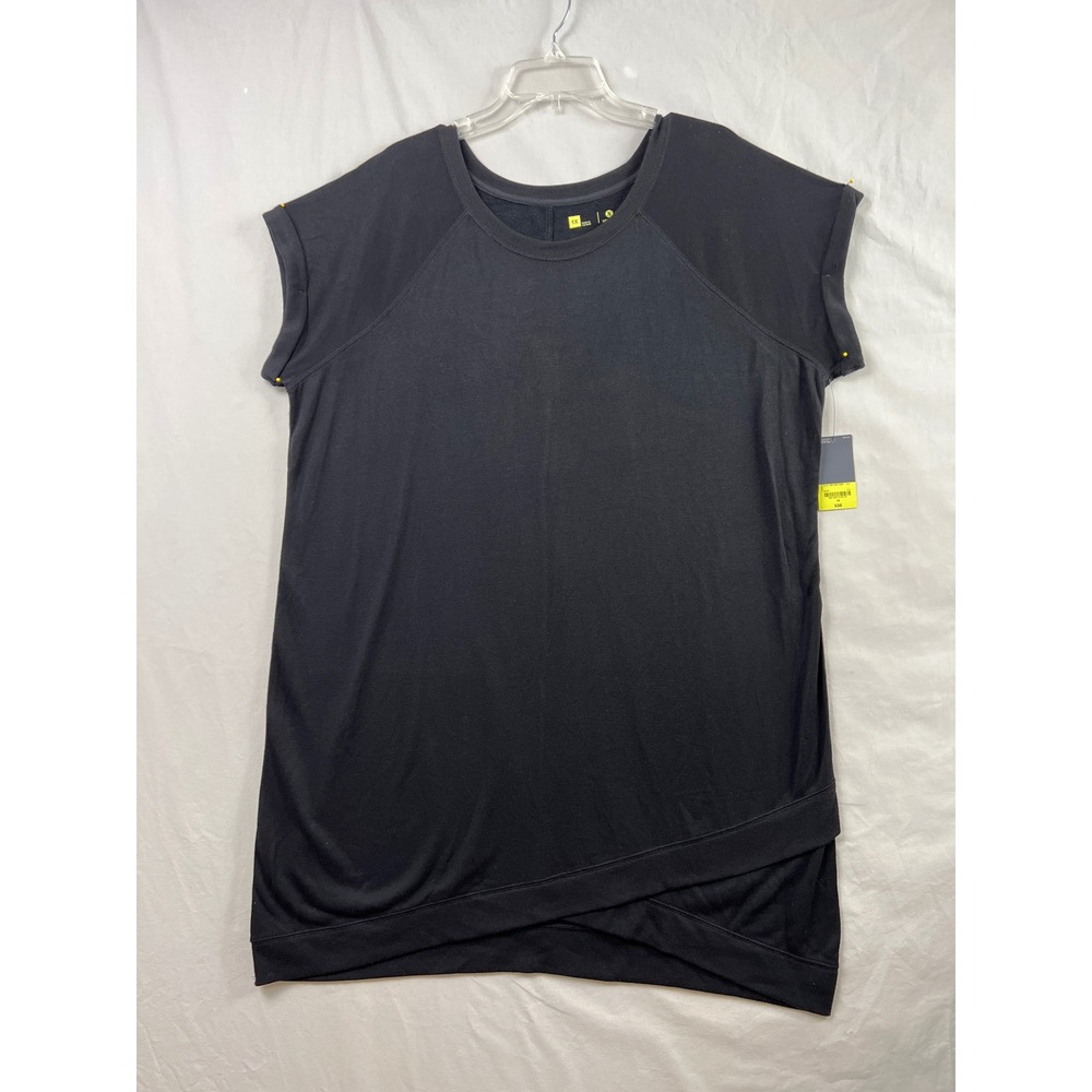 Xersion Activewear Dress Womens 1X Black Tulip Hem Short Sleeve French Terry NEW